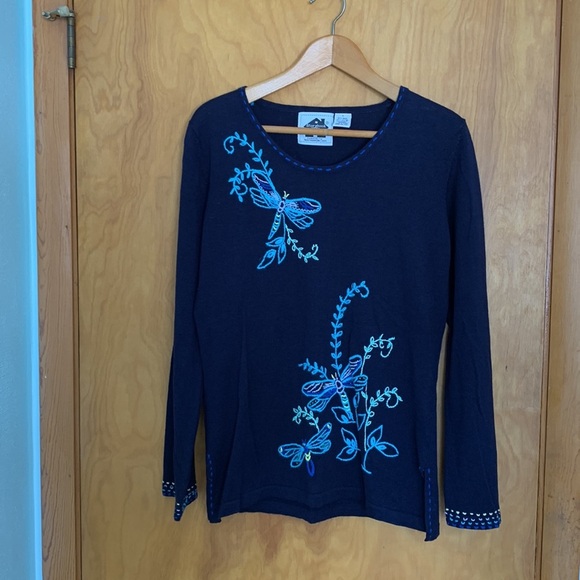 Storybook Knits Navy Dragon Fly Gathering Sweater - Picture 2 of 12
